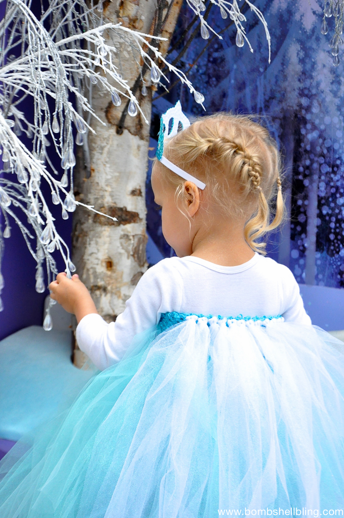 baby girl wearing a soft blue and white princess tutu dress